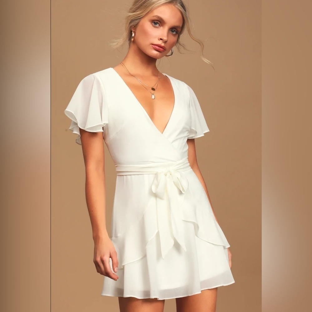 NWT Lulu's Sweet Like You White Ruffled Mini Dress